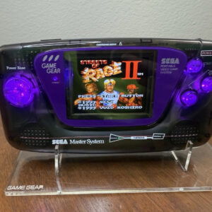 Custom Sega Game Gear – Master System Shell, R6 IPS Screen, USB-C Rechargeable, Purple Buttons, Sonic Included